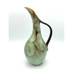 Vintage Carstens Toenieshof Ceramic Pitcher Green with Gold Drip Glaze Germany